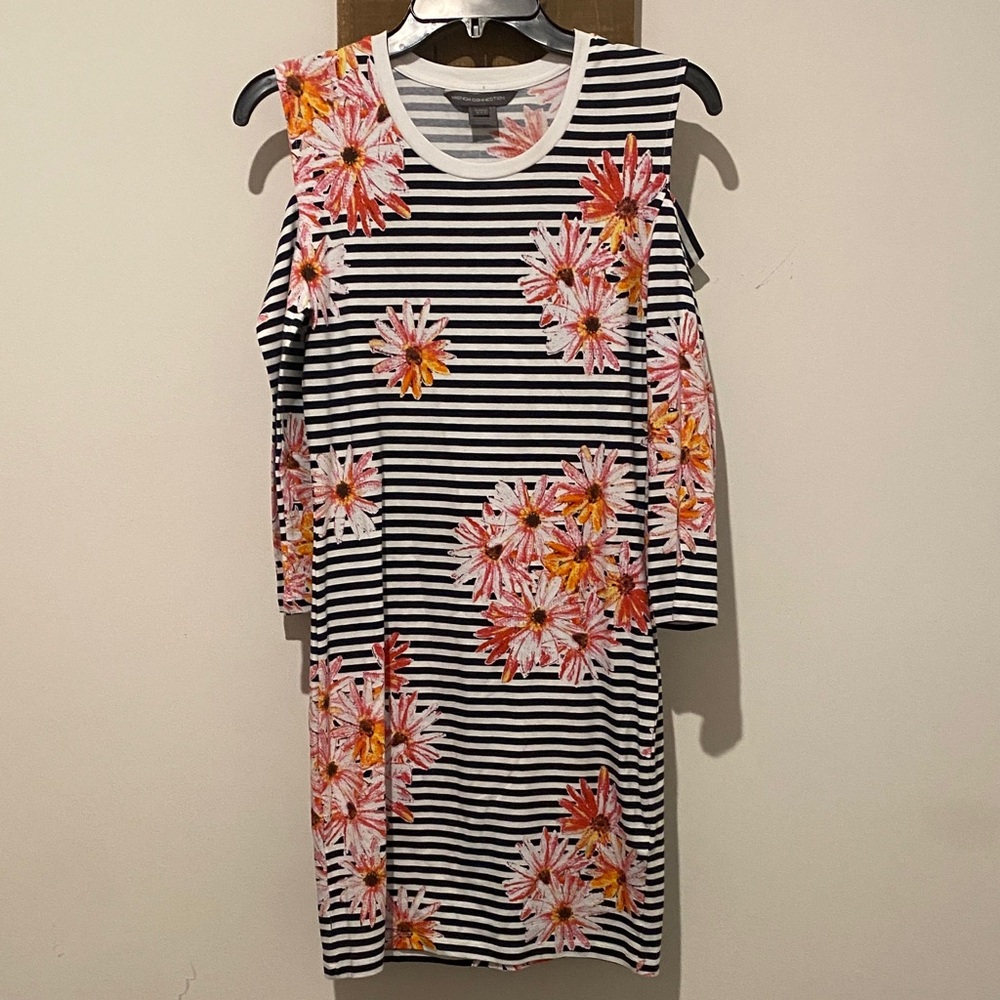 French Connection Striped Floral Long Sleeve ( Off the shoulder) Dress